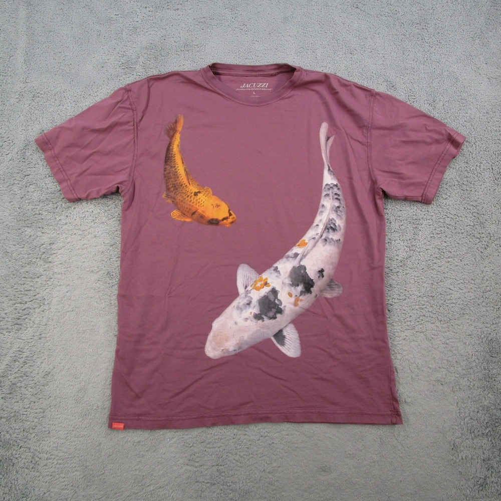 Jacuzzi Skateboarding Koi Fish Graphic T-Shirt Mens Large Burgundy Cotton Tee